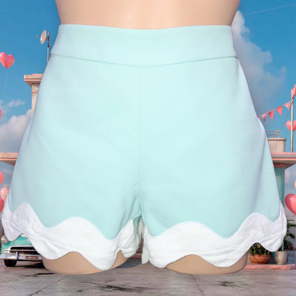Sail To Sable Aqua Mint Green Shorts White Ric-Rac Trim Nautical Women’s Sz 0